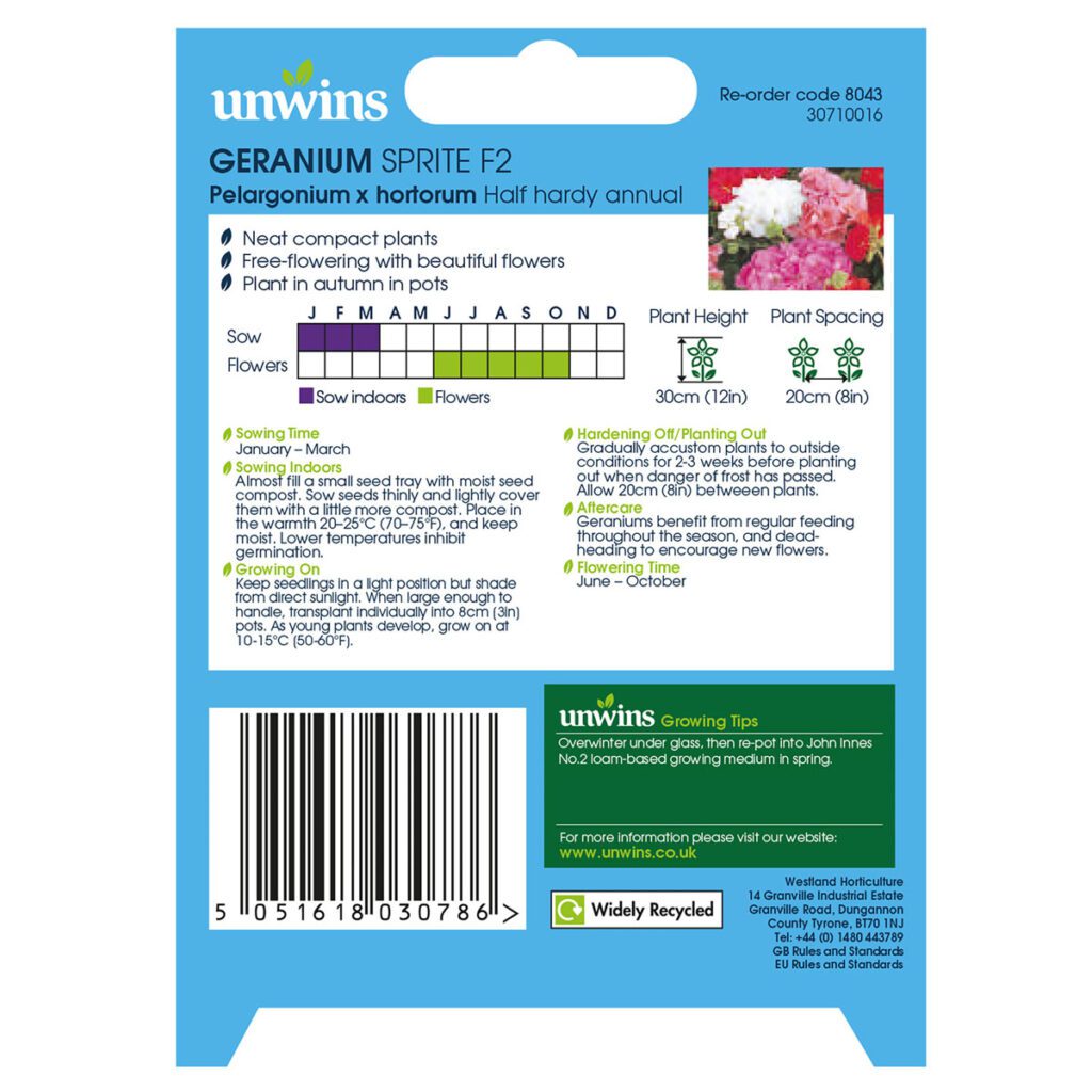 Unwins Geranium Sprite F2 Seeds 5051618030786 2